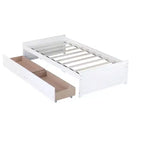 Lit simple avec 2 tiroirs en bois d'hévéa massif blanc pour chambre à coucher