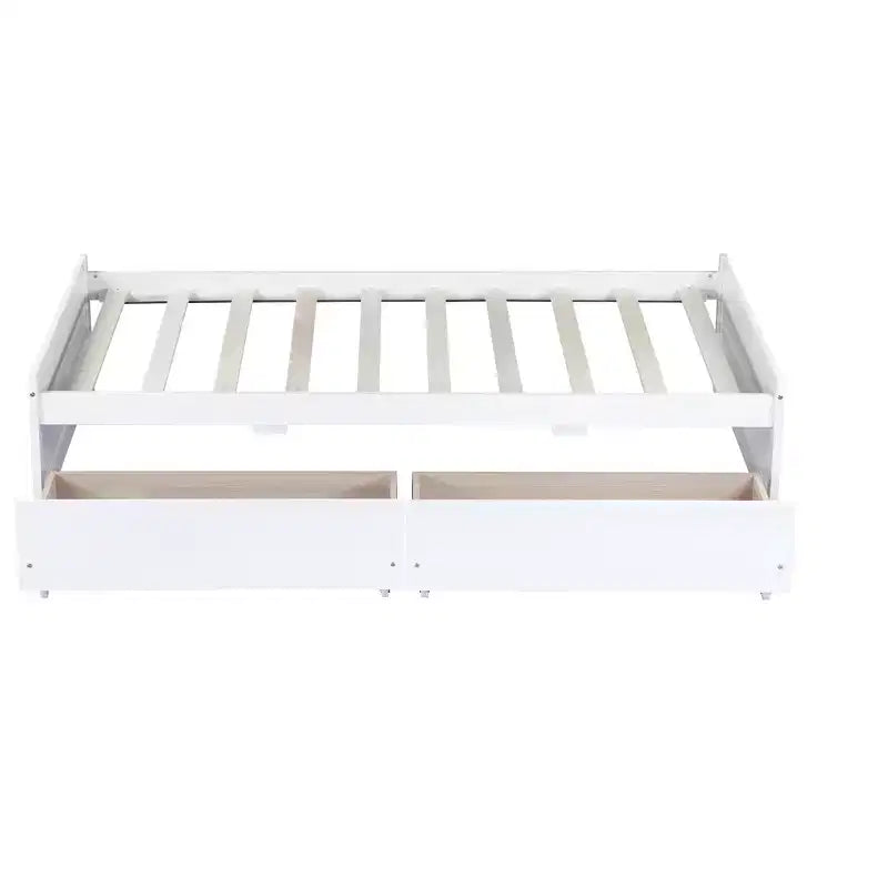 Lit simple avec 2 tiroirs en bois d'hévéa massif blanc pour chambre à coucher