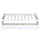 Lit simple avec 2 tiroirs en bois d'hévéa massif blanc pour chambre à coucher