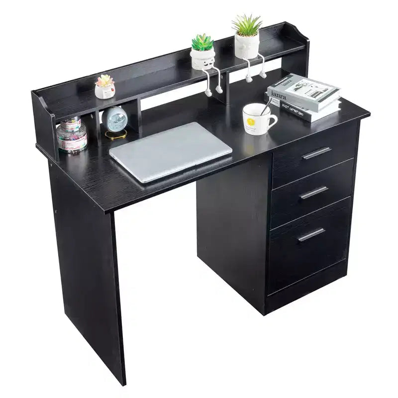 Bureau d'ordinateur rectangulaire de 109,9 cm de large avec étagère supérieure