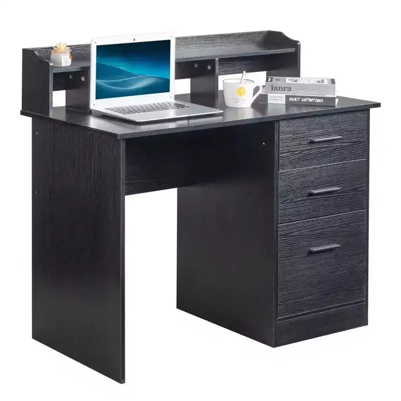 Bureau d'ordinateur rectangulaire de 109,9 cm de large avec étagère supérieure