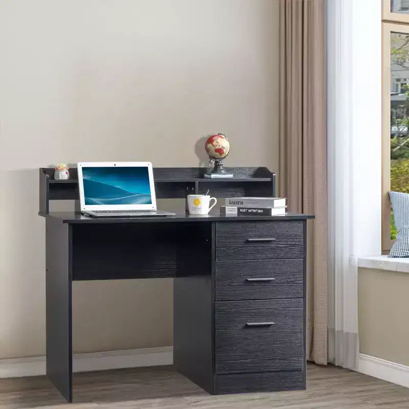 Bureau d'ordinateur rectangulaire de 109,9 cm de large avec étagère supérieure