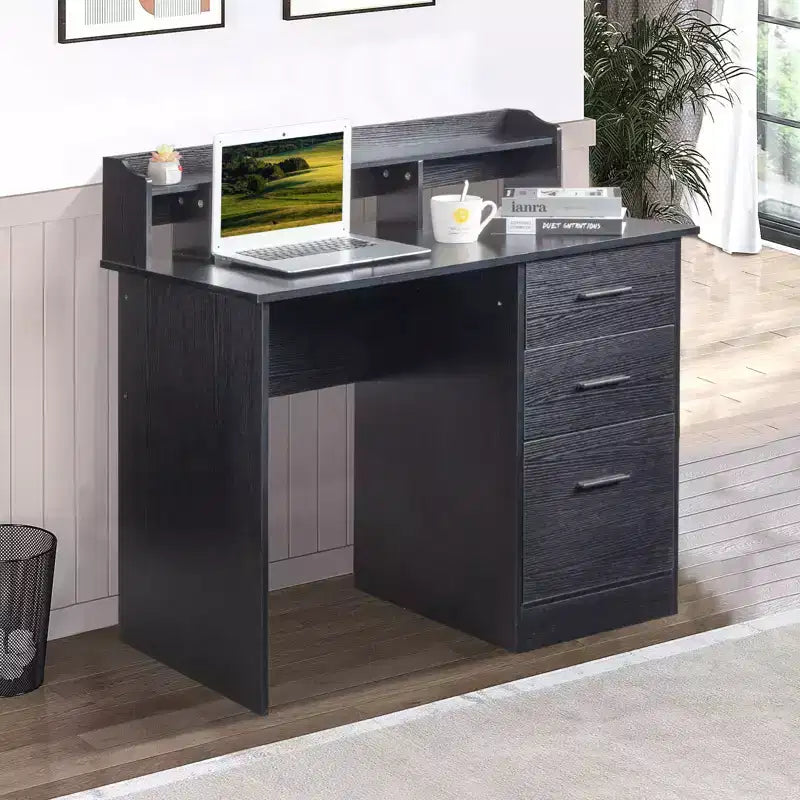 Bureau d'ordinateur rectangulaire de 109,9 cm de large avec étagère supérieure