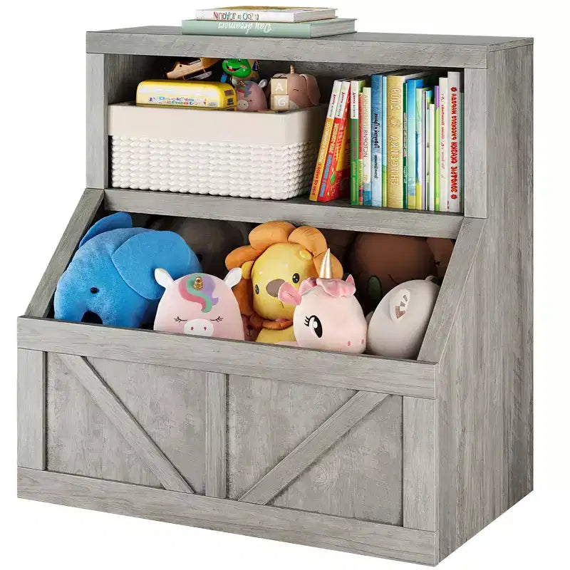 Étagère à Livres et Rangement de Jouets pour Enfants, Organisateur de Jouets à 2 Niveaux avec Armoire de Rangement, Bibliothèque pour Tout-Petits à 2 Étagères pour Salle de Jeux, Chambre, Salon, Salle de Classe