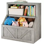 Étagère à Livres et Rangement de Jouets pour Enfants, Organisateur de Jouets à 2 Niveaux avec Armoire de Rangement, Bibliothèque pour Tout-Petits à 2 Étagères pour Salle de Jeux, Chambre, Salon, Salle de Classe