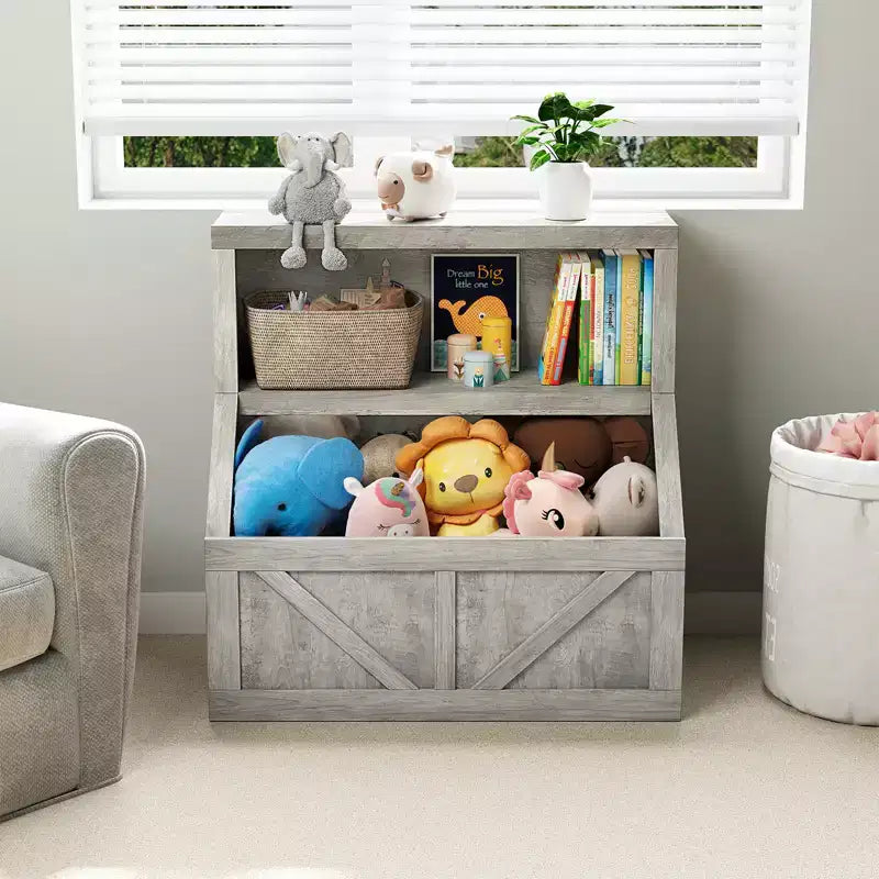 Étagère à Livres et Rangement de Jouets pour Enfants, Organisateur de Jouets à 2 Niveaux avec Armoire de Rangement, Bibliothèque pour Tout-Petits à 2 Étagères pour Salle de Jeux, Chambre, Salon, Salle de Classe