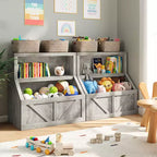 Étagère à Livres et Rangement de Jouets pour Enfants, Organisateur de Jouets à 2 Niveaux avec Armoire de Rangement, Bibliothèque pour Tout-Petits à 2 Étagères pour Salle de Jeux, Chambre, Salon, Salle de Classe