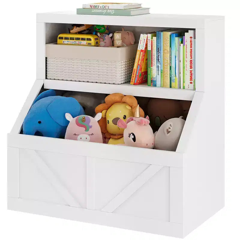 Étagère à Livres et Rangement de Jouets pour Enfants, Organisateur de Jouets à 2 Niveaux avec Armoire de Rangement, Bibliothèque pour Tout-Petits à 2 Étagères pour Salle de Jeux, Chambre, Salon, Salle de Classe