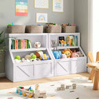 Étagère à Livres et Rangement de Jouets pour Enfants, Organisateur de Jouets à 2 Niveaux avec Armoire de Rangement, Bibliothèque pour Tout-Petits à 2 Étagères pour Salle de Jeux, Chambre, Salon, Salle de Classe
