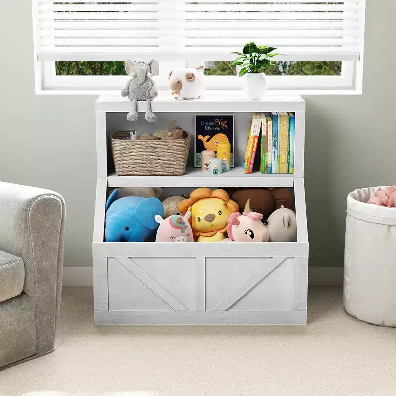 Étagère à Livres et Rangement de Jouets pour Enfants, Organisateur de Jouets à 2 Niveaux avec Armoire de Rangement, Bibliothèque pour Tout-Petits à 2 Étagères pour Salle de Jeux, Chambre, Salon, Salle de Classe