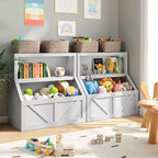 Étagère à Livres et Rangement de Jouets pour Enfants, Organisateur de Jouets à 2 Niveaux avec Armoire de Rangement, Bibliothèque pour Tout-Petits à 2 Étagères pour Salle de Jeux, Chambre, Salon, Salle de Classe