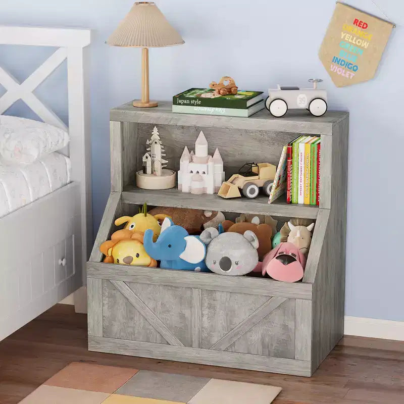 Étagère à Livres et Rangement de Jouets pour Enfants, Organisateur de Jouets à 2 Niveaux avec Armoire de Rangement, Bibliothèque pour Tout-Petits à 2 Étagères pour Salle de Jeux, Chambre, Salon, Salle de Classe