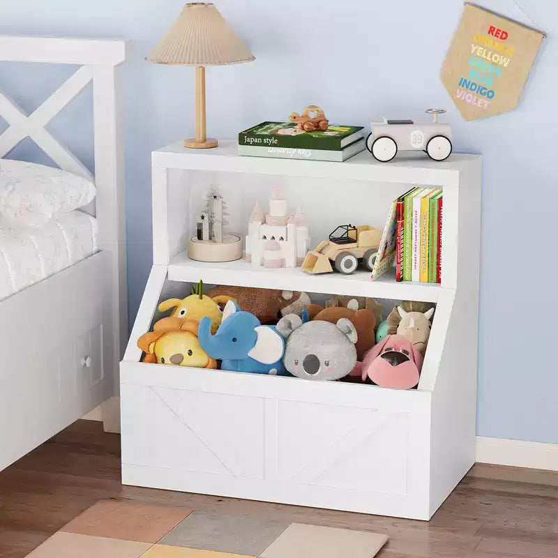 Étagère à Livres et Rangement de Jouets pour Enfants, Organisateur de Jouets à 2 Niveaux avec Armoire de Rangement, Bibliothèque pour Tout-Petits à 2 Étagères pour Salle de Jeux, Chambre, Salon, Salle de Classe