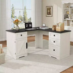 Bureau d'angle de direction en forme de L style ferme avec tiroirs de classement et meuble de rangement réglable, pour bureau à domicile