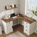 Bureau d'angle de direction en forme de L style ferme avec tiroirs de classement et meuble de rangement réglable, pour bureau à domicile