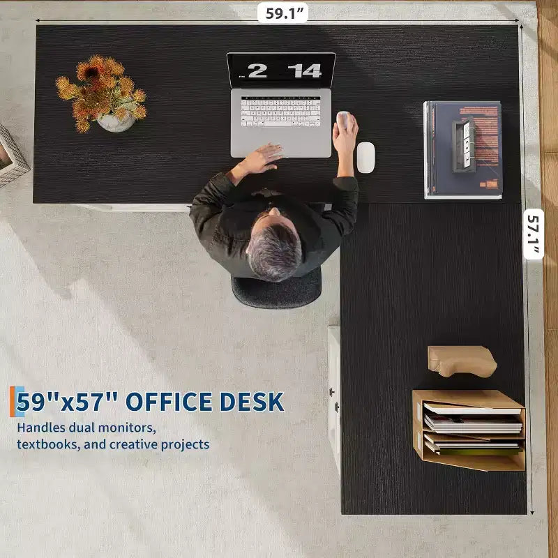 Bureau d'angle de direction en forme de L style ferme avec tiroirs de classement et meuble de rangement réglable, pour bureau à domicile