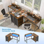 Bureau de jeu en L avec lumières LED, prises électriques, tiroirs et étagères, bureau d'angle pour ordinateur pour bureau à domicile, noir