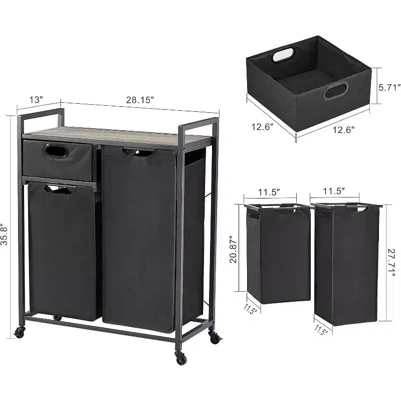 Panier à linge avec étagère,Panier à linge avec tri par sections,Trieur de linge roulant avec tiroir,Panier à linge à roulettes,pour buanderie
