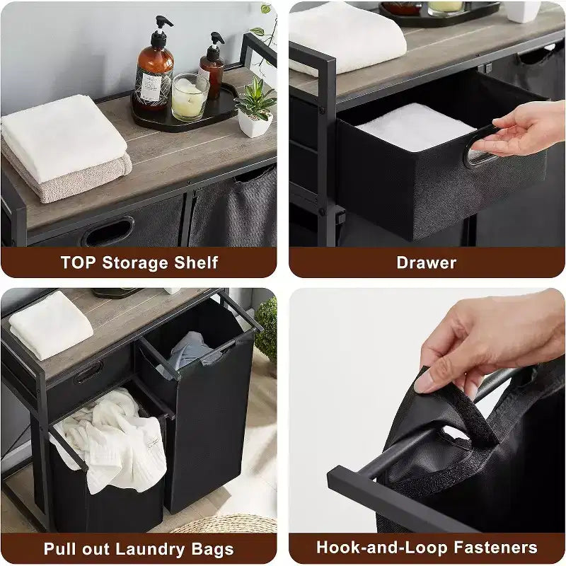 Panier à linge avec étagère,Panier à linge avec tri par sections,Trieur de linge roulant avec tiroir,Panier à linge à roulettes,pour buanderie