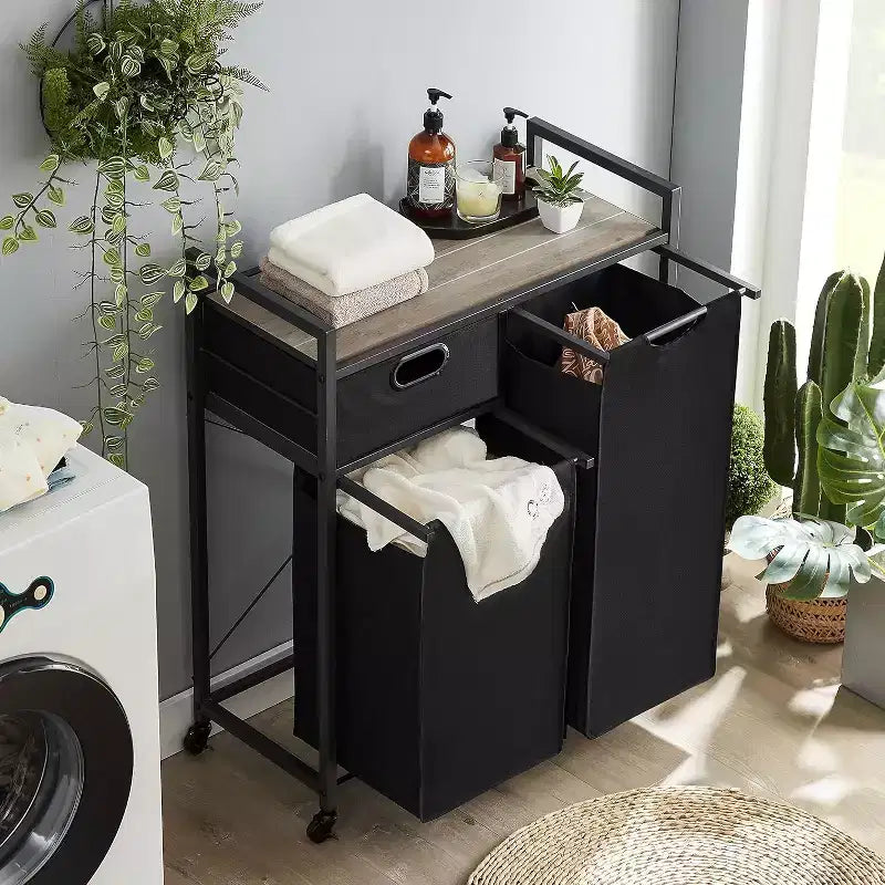 Panier à linge avec étagère,Panier à linge avec tri par sections,Trieur de linge roulant avec tiroir,Panier à linge à roulettes,pour buanderie