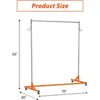 Portant à vêtements en Z sur roulettes, base orange ou noire, poteaux argentés, 2 housses de protection, pour présentation en magasin ou rangement dans un placard.