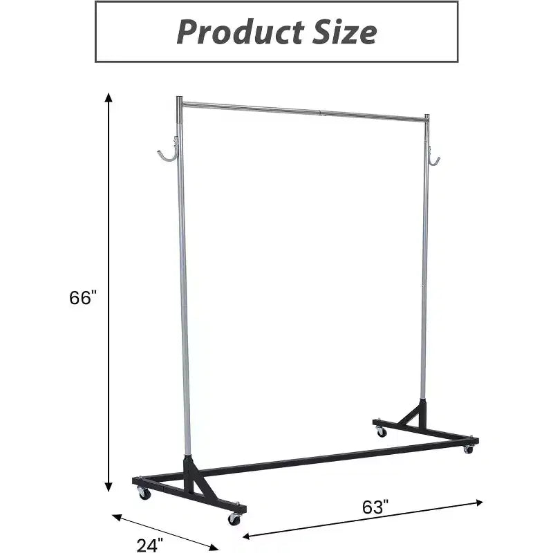 Portant à vêtements en Z sur roulettes, base orange ou noire, poteaux argentés, 2 housses de protection, pour présentation en magasin ou rangement dans un placard.