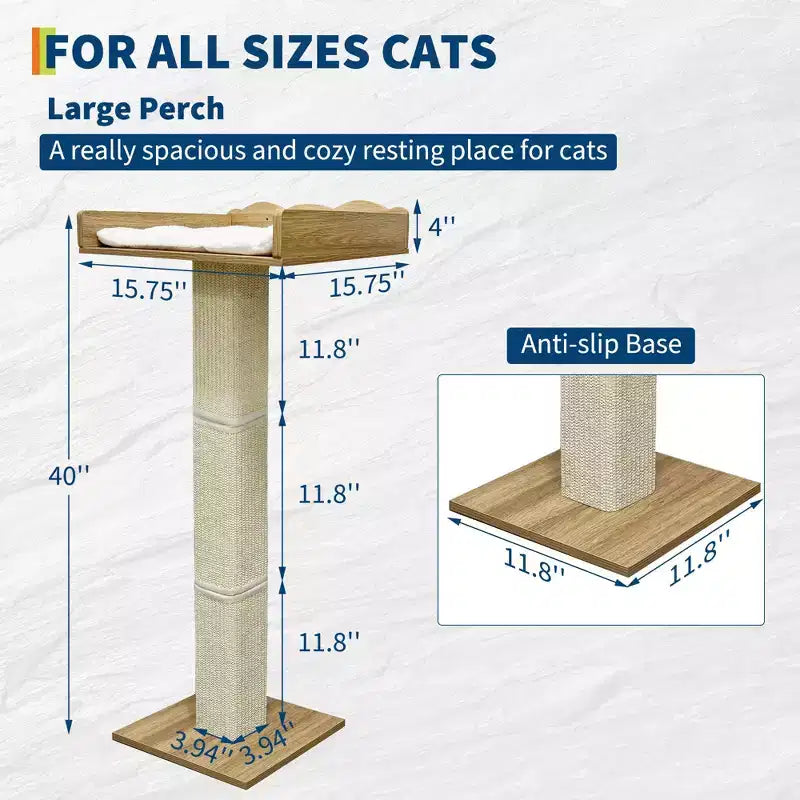 Perchoir de fenêtre pour chat, griffoir pour chat - 100 cm avec poteau en sisal, réglable en hauteur, 2 étagères murales, coussin amovible, ventouses pour petits espaces
