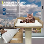 Perchoir de fenêtre pour chat, griffoir pour chat - 100 cm avec poteau en sisal, réglable en hauteur, 2 étagères murales, coussin amovible, ventouses pour petits espaces