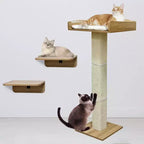Perchoir de fenêtre pour chat, griffoir pour chat - 100 cm avec poteau en sisal, réglable en hauteur, 2 étagères murales, coussin amovible, ventouses pour petits espaces