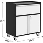 Meuble de rangement roulant pour garage, Armoire à outils en métal avec tiroir, étagère réglable, portes verrouillables et 4 roues, Chariot à outils pour atelier et bureau
