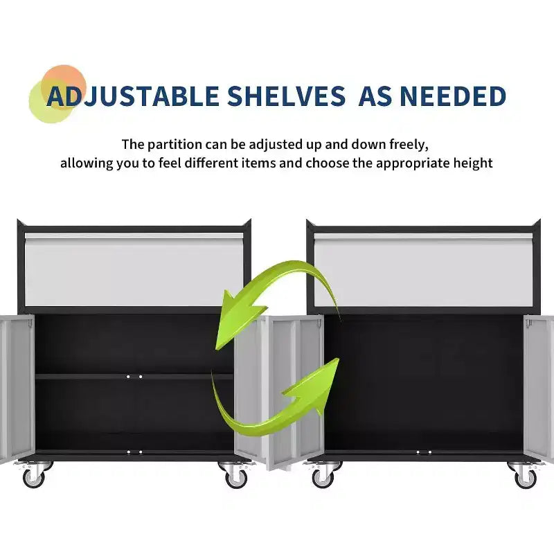 Meuble de rangement roulant pour garage, Armoire à outils en métal avec tiroir, étagère réglable, portes verrouillables et 4 roues, Chariot à outils pour atelier et bureau