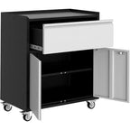 Meuble de rangement roulant pour garage, Armoire à outils en métal avec tiroir, étagère réglable, portes verrouillables et 4 roues, Chariot à outils pour atelier et bureau