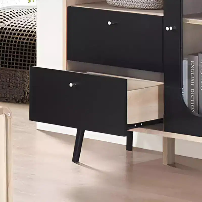 Ensemble de salon Nathan 3 pièces avec buffet, table basse et table d'appoint, rangement moderne, finition chêne/noir
