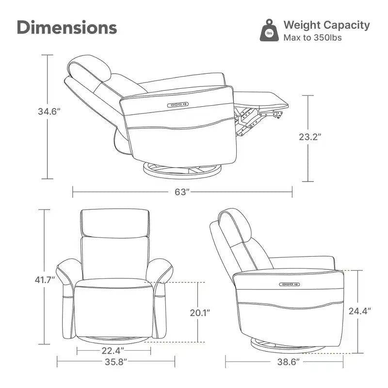 Fauteuil inclinable pivotant motorisé à triple moteur avec fonction planeur pour chambre de bébé