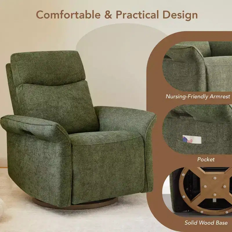 Fauteuil inclinable pivotant motorisé à triple moteur avec fonction planeur pour chambre de bébé