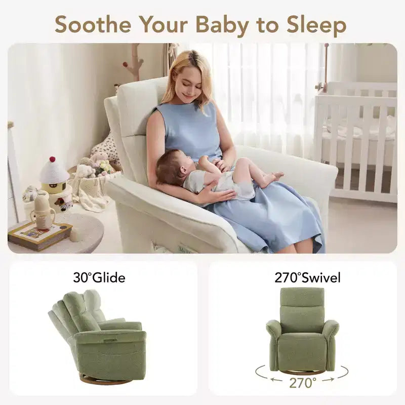 Fauteuil inclinable pivotant motorisé à triple moteur avec fonction planeur pour chambre de bébé