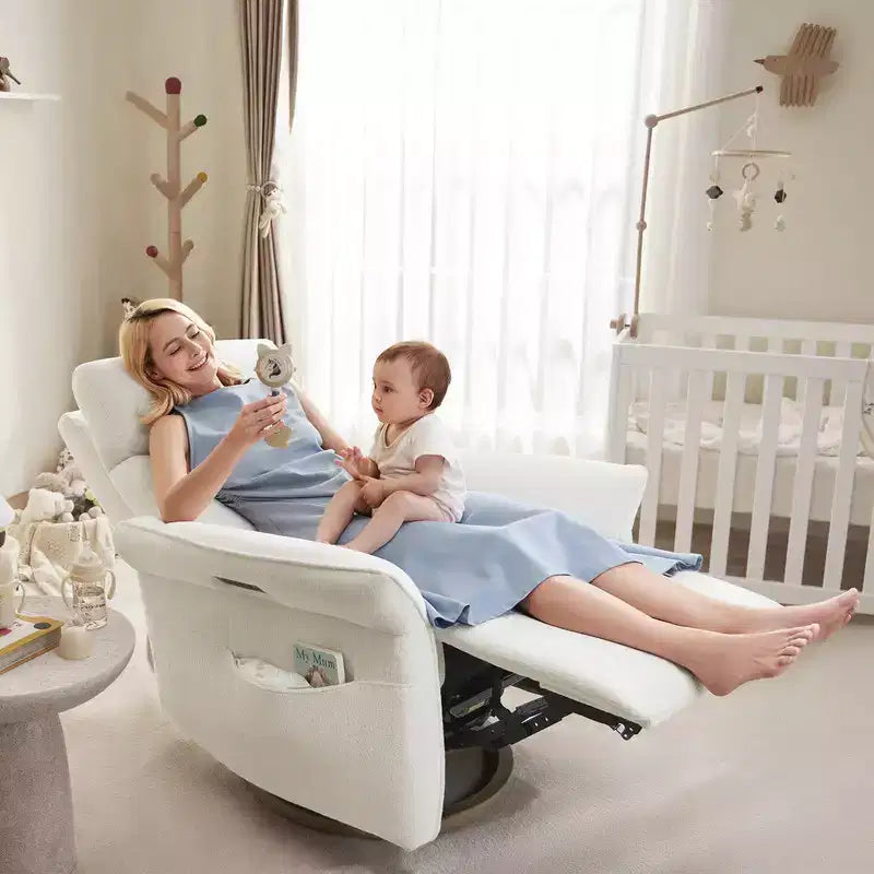 Fauteuil inclinable pivotant motorisé à triple moteur avec fonction planeur pour chambre de bébé