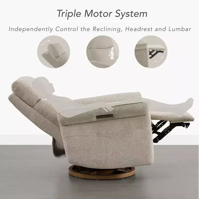 Fauteuil inclinable pivotant motorisé à triple moteur avec fonction planeur pour chambre de bébé