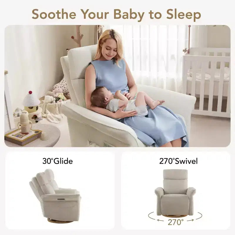 Fauteuil inclinable pivotant motorisé à triple moteur avec fonction planeur pour chambre de bébé