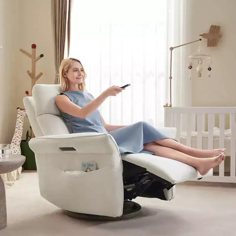 Fauteuil inclinable pivotant motorisé à triple moteur avec fonction planeur pour chambre de bébé