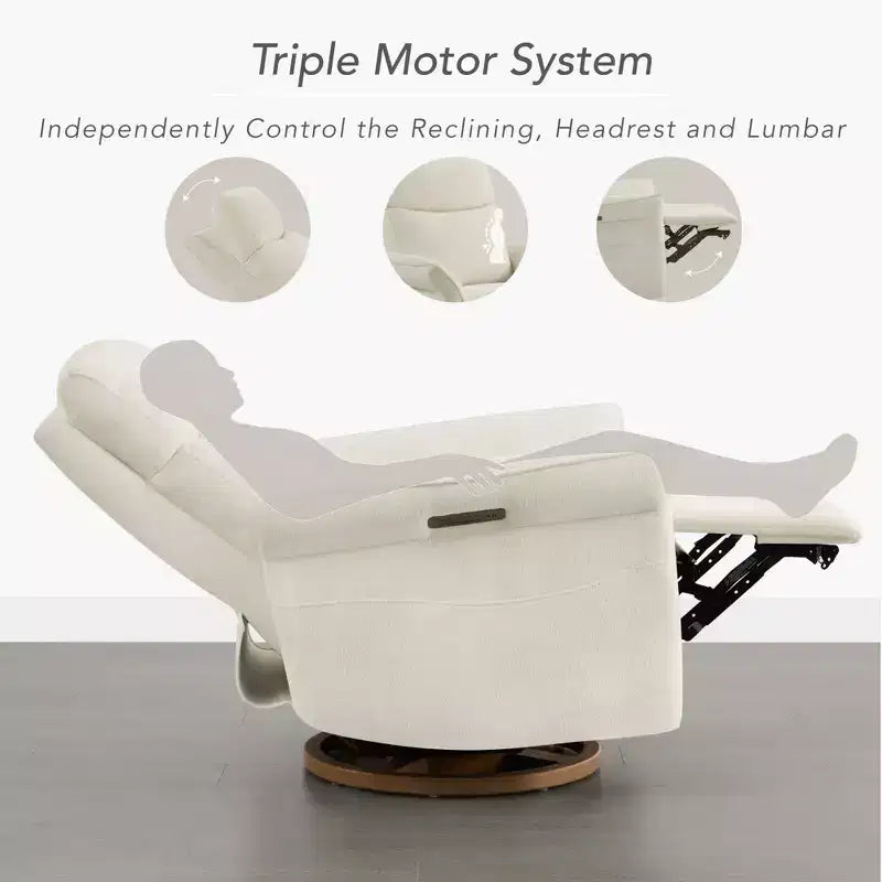 Fauteuil inclinable pivotant motorisé à triple moteur avec fonction planeur pour chambre de bébé