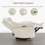 Fauteuil inclinable pivotant motorisé à triple moteur avec fonction planeur pour chambre de bébé