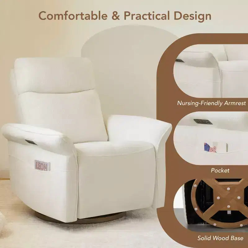 Fauteuil inclinable pivotant motorisé à triple moteur avec fonction planeur pour chambre de bébé
