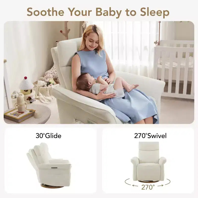 Fauteuil inclinable pivotant motorisé à triple moteur avec fonction planeur pour chambre de bébé