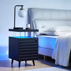 Table de chevet moderne avec lumières LED, table de chevet avec tiroirs, 4 colonnes en acrylique, table d'appoint autoportante pour chambre à coucher et salon, noir
