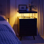 Table de chevet moderne avec lumières LED, table de chevet avec tiroirs, 4 colonnes en acrylique, table d'appoint autoportante pour chambre à coucher et salon, noir