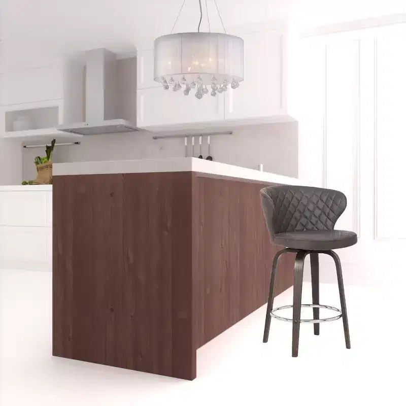 Chaise de bar basse pivotante de 26 pouces en similicuir marron et fer, hauteur comptoir