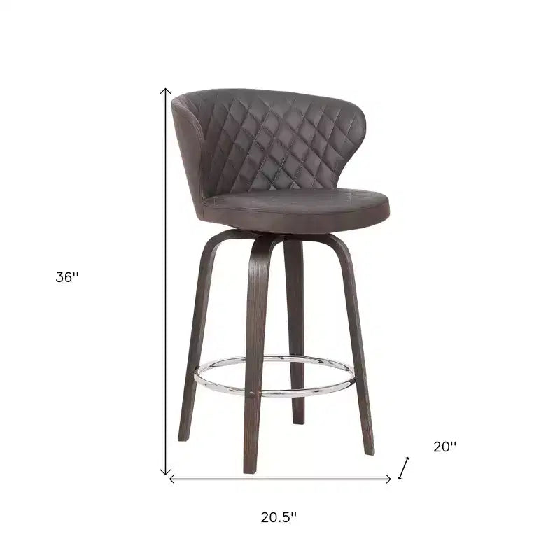 Chaise de bar basse pivotante de 26 pouces en similicuir marron et fer, hauteur comptoir