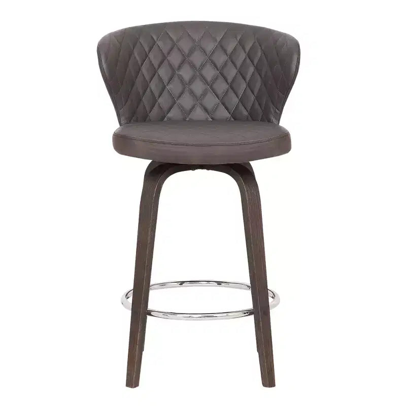 Chaise de bar basse pivotante de 26 pouces en similicuir marron et fer, hauteur comptoir