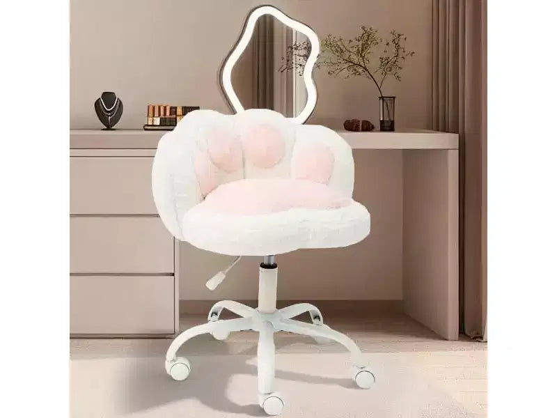 Chaise de bureau Kitty Vanity pivotante à 360°, en tissu peluche Teddy, réglable en hauteur, pour bureau, Noir/Blanc